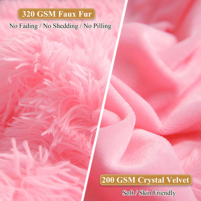 XeGe Faux Fur Throw Pillow Cases, Plush Shaggy Ultra Soft Pillow Covers, Fluffy Crystal Velvet Decorative Pillowcases, Furry Fuzzy Pillow Shams Zipper Closure, Set of 2(Standard, Light Pink) - Image 4
